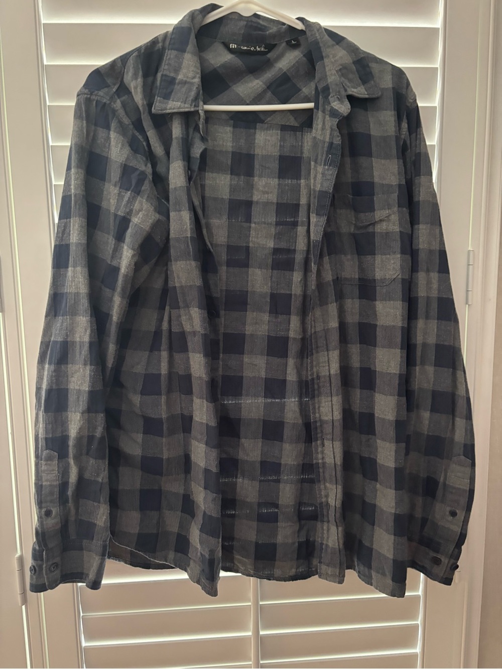 Travis Mathew Navy and Gray Plaid Casual Button-Down Shirt